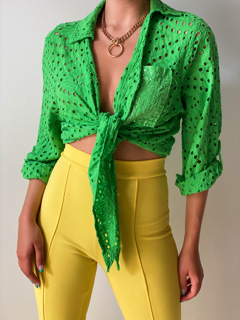 Green is the New Black Eyelet Top