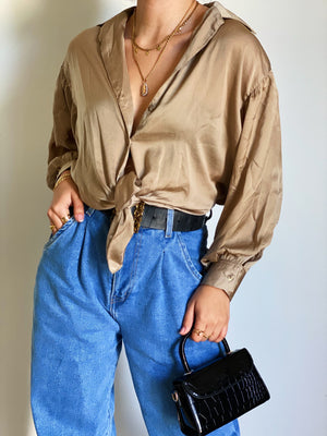 Classic Sand Button Down Blouse