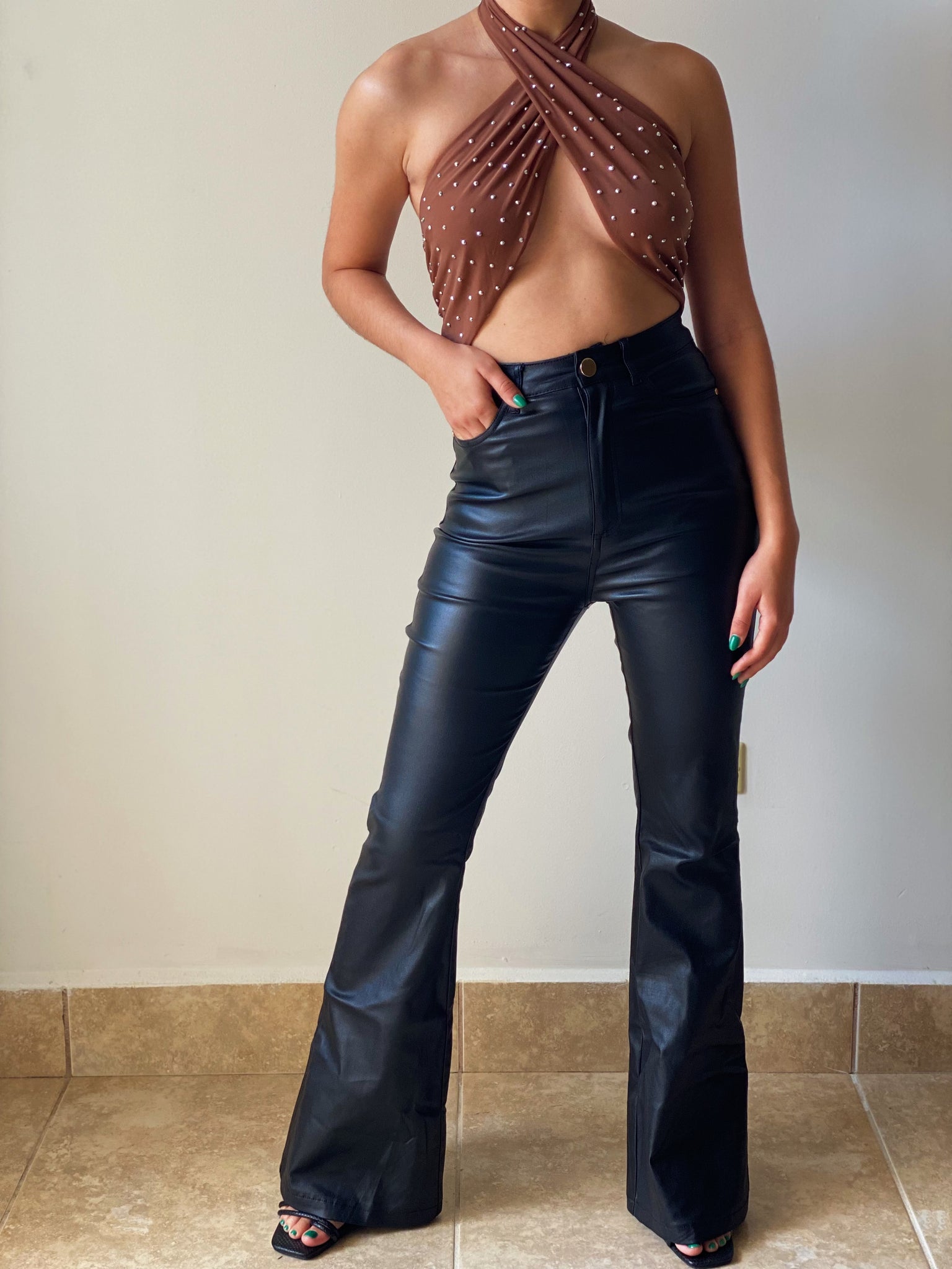 Leather Bell Bottoms in Black