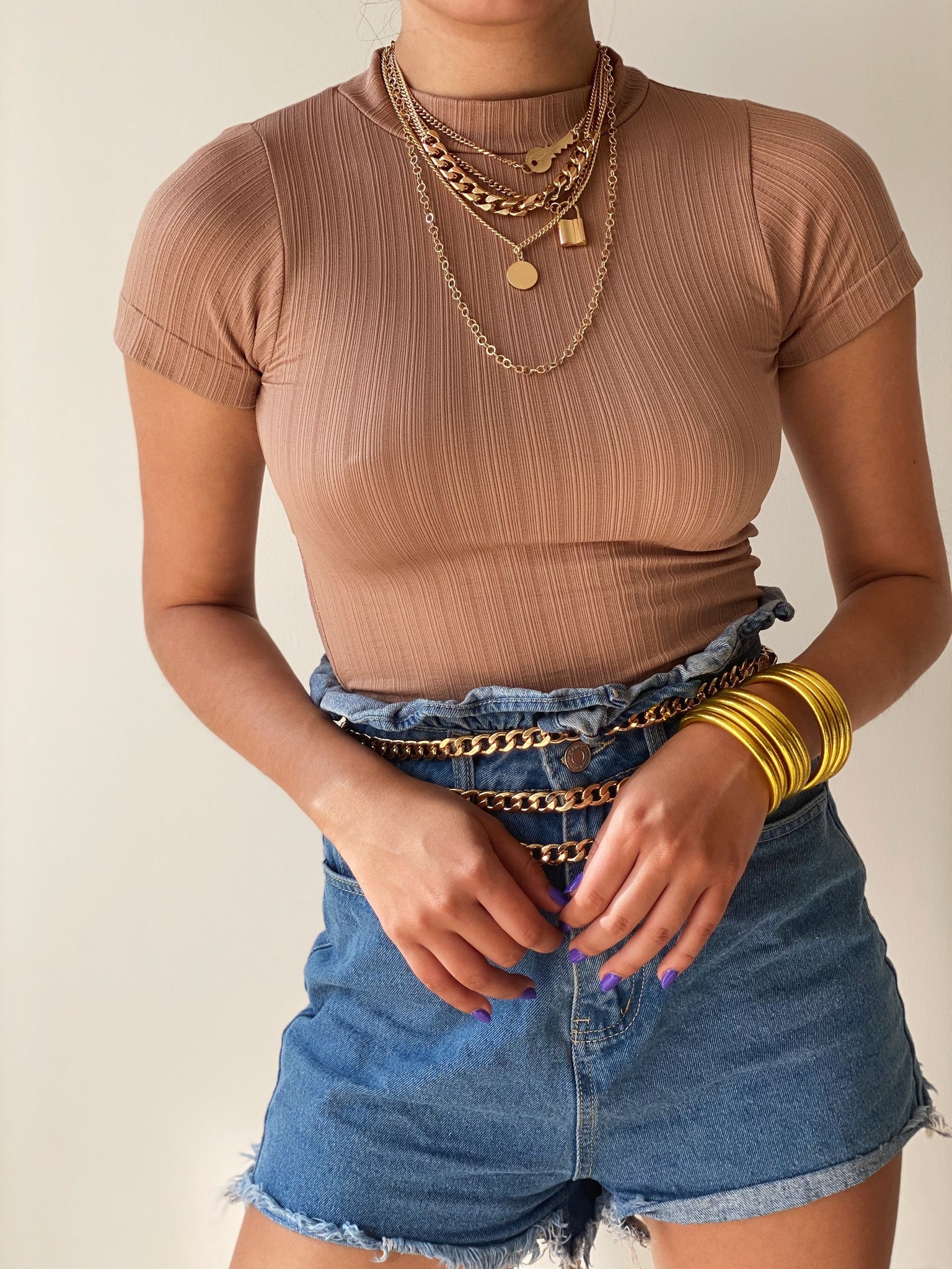 Backless Ribbed Crop Top in Camel