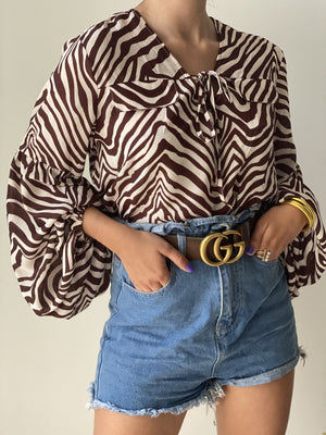Zebra Puffy Sleeves Top