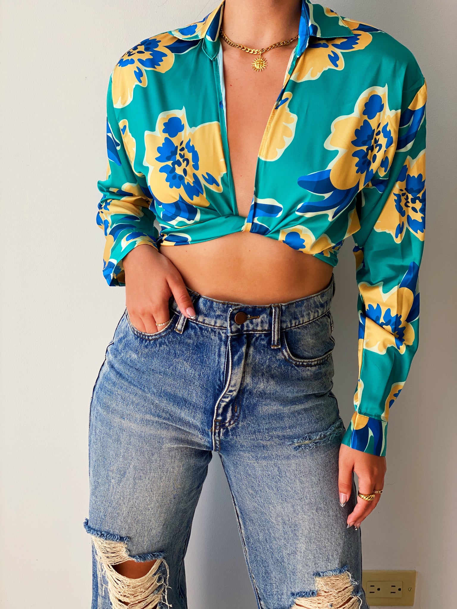 Flower Power Top in Teal