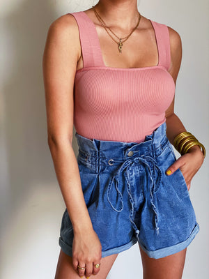 Basic Ribbed Crop Top in Pink