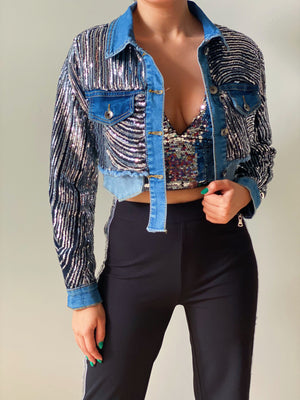 Lentejuelas Cropped Denim Jacket