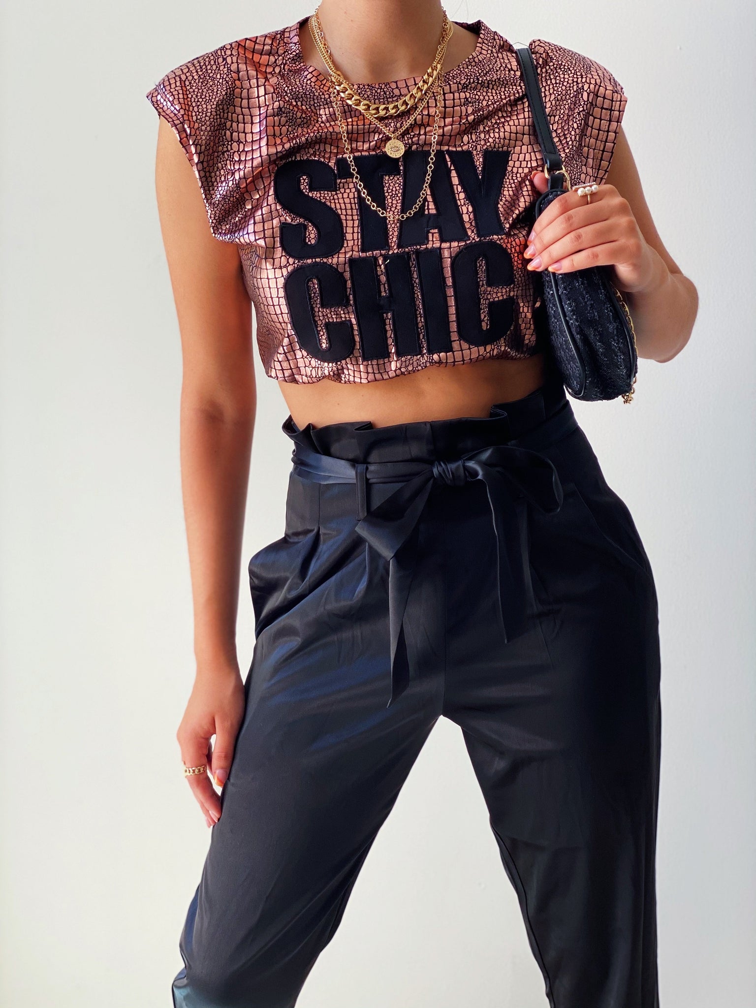 Stay Chic Metallic Pink Muscle Tee