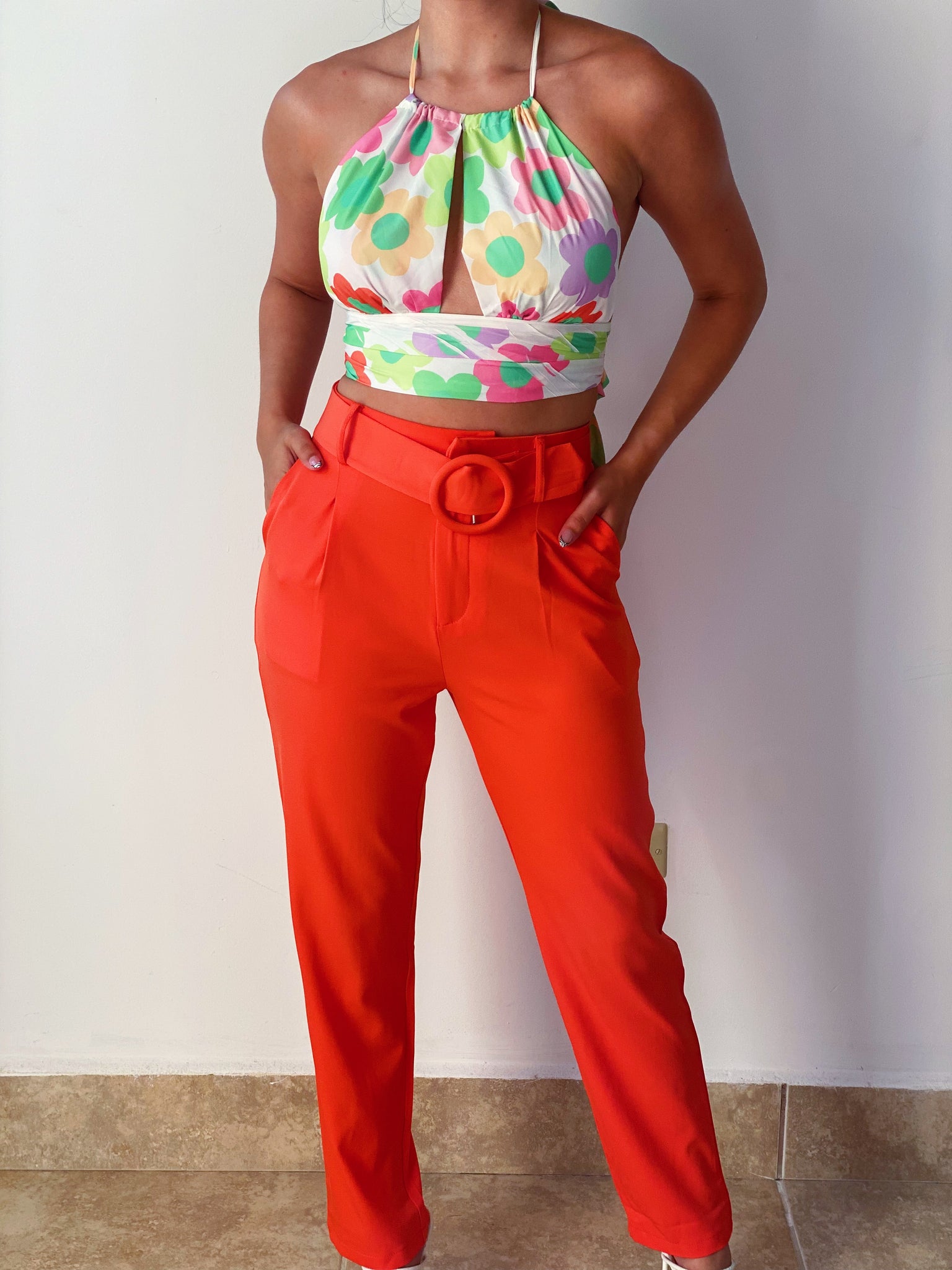 Working Girl Belted Bottoms in Orange