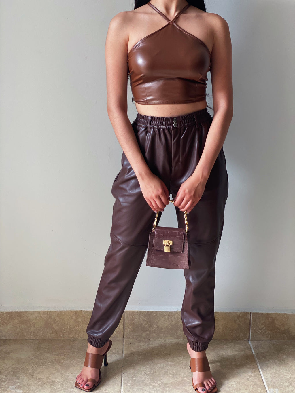 Dark Chocolate Leather Joggers