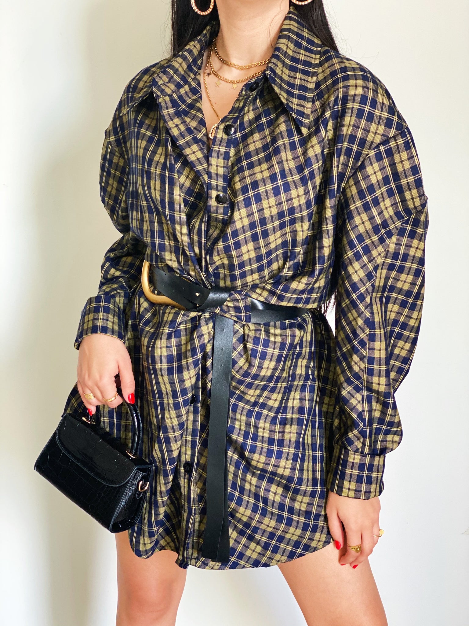 Plaid Oversized Shirt Dress