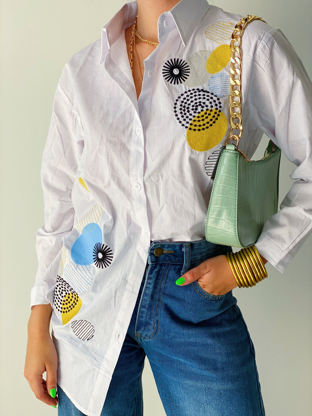 Embroidered Button Down Top