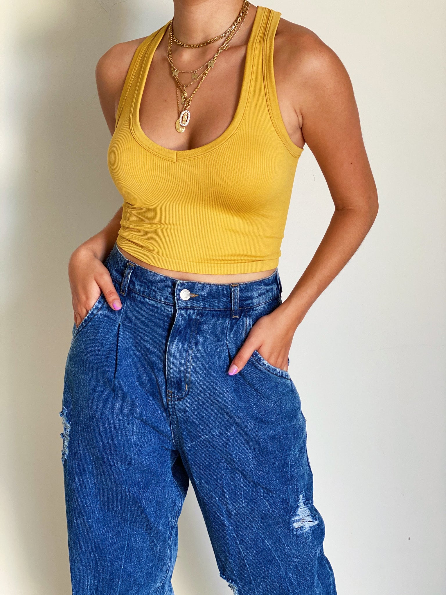 Basic V Neck Top in Mustard