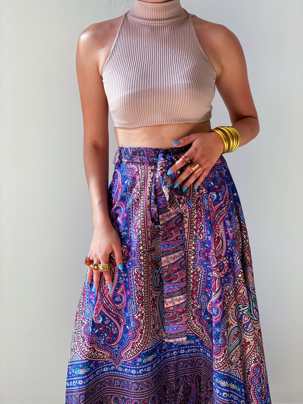 Aria Boho Satin Skirt in Purple