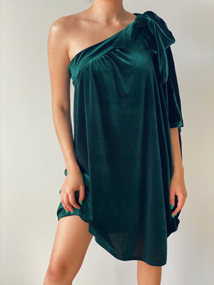 Velvet Green One Shoulder Dress