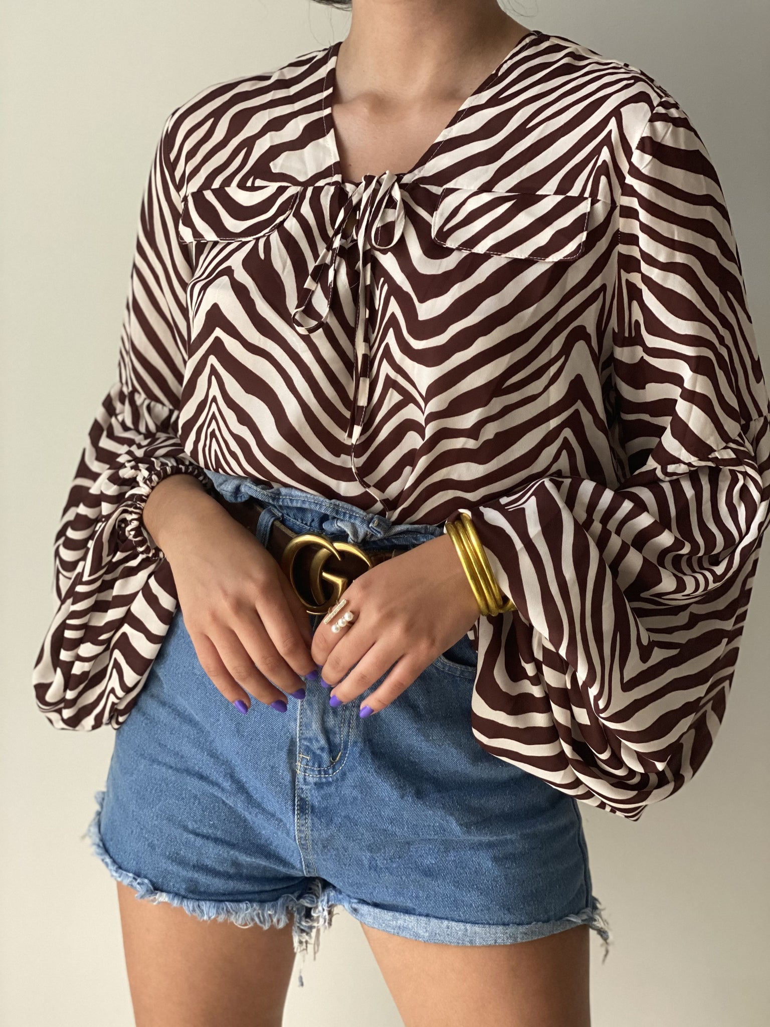 Zebra Puffy Sleeves Top