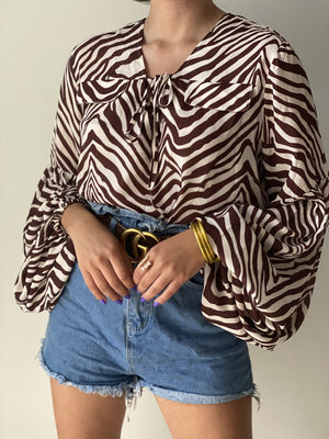 Zebra Puffy Sleeves Top