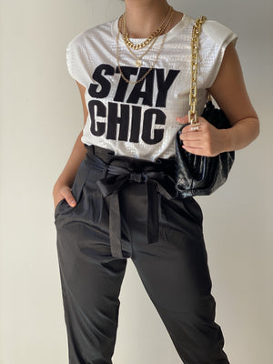 Stay Chick Pearl White Muscle Tee