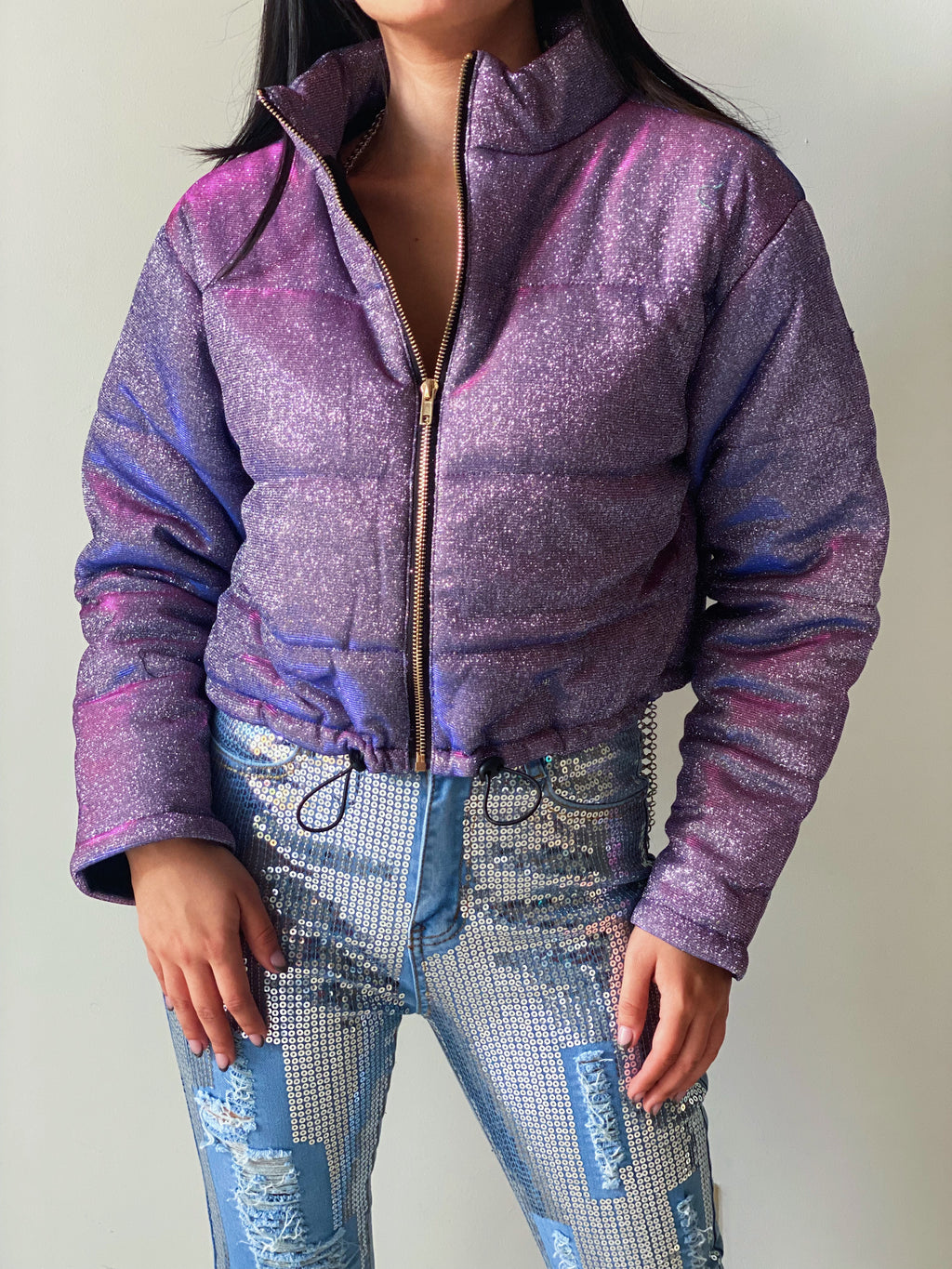 Puffy Glittery Jacket in Purple