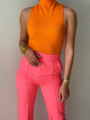 Orange High Neck Ribbed Top