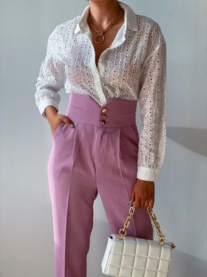 Lilac High Waisted Capri Trousers