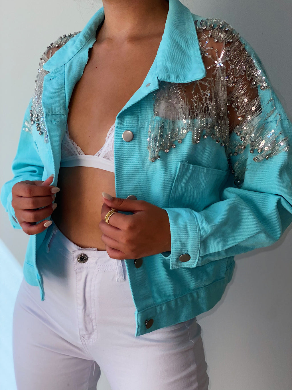 Space Cow Girl Jean Jacket in Blue