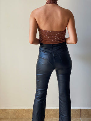 Leather Bell Bottoms in Black