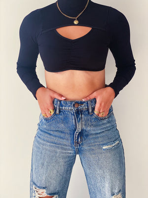 Black Long Sleeve Crop Top