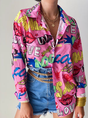 Art Pop Button Down Top