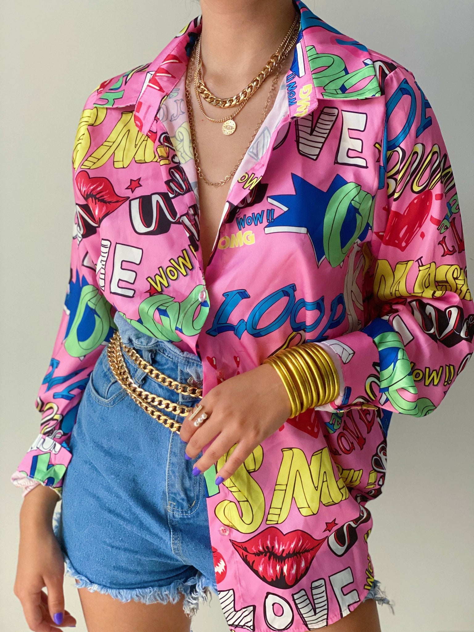 Art Pop Button Down Top