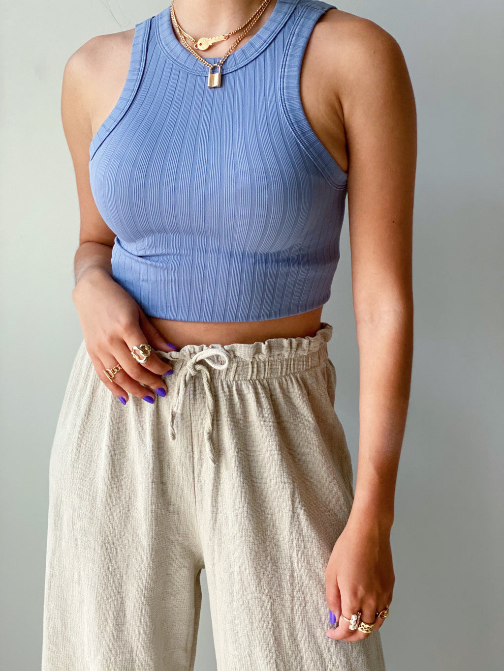 Basic Ribbed Blue Top