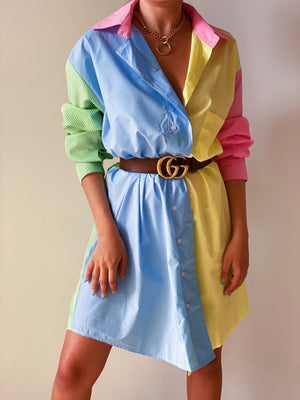 Color Block Pastels Shirt Dress