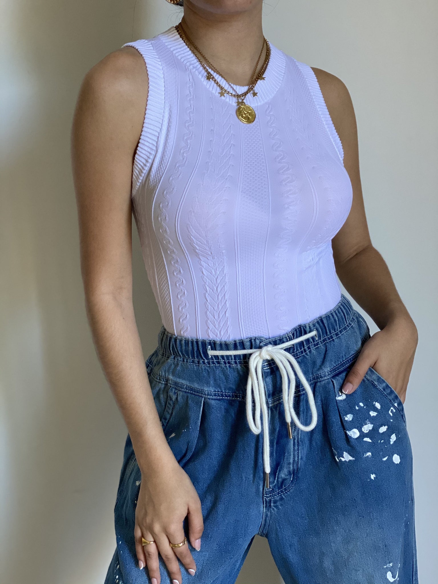 White Knit Crop Top