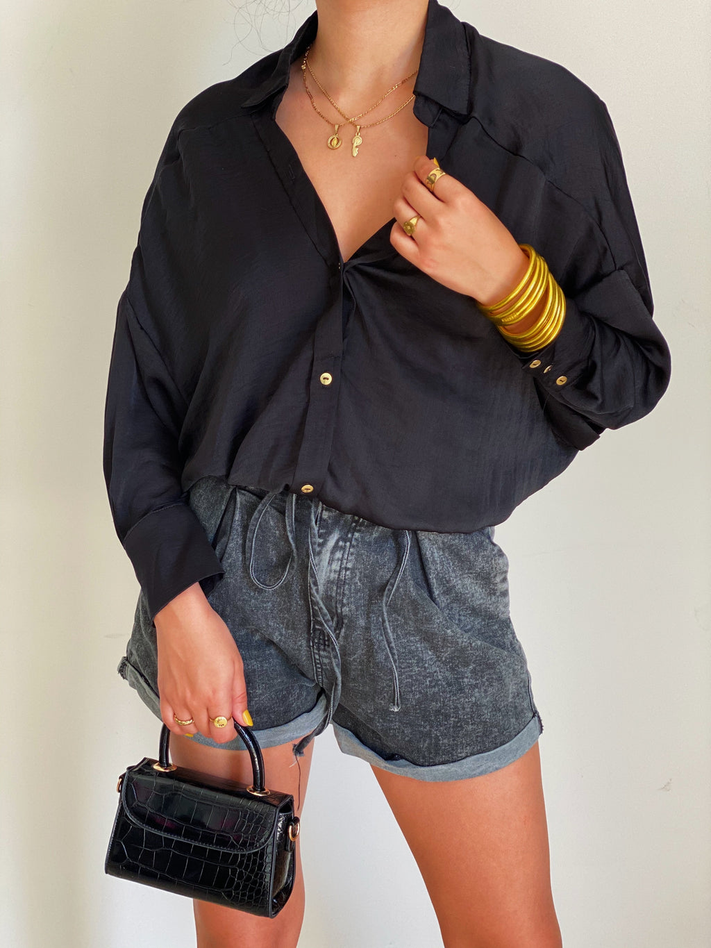 Classic Button Down Black Top