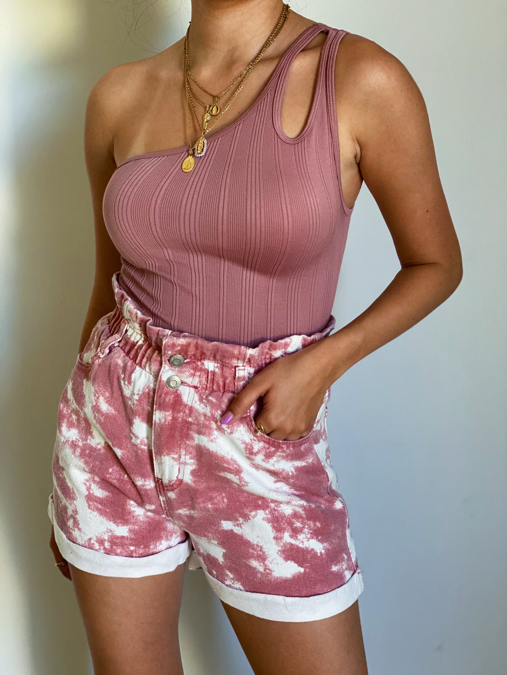 One Shoulder Crop Top in Blush