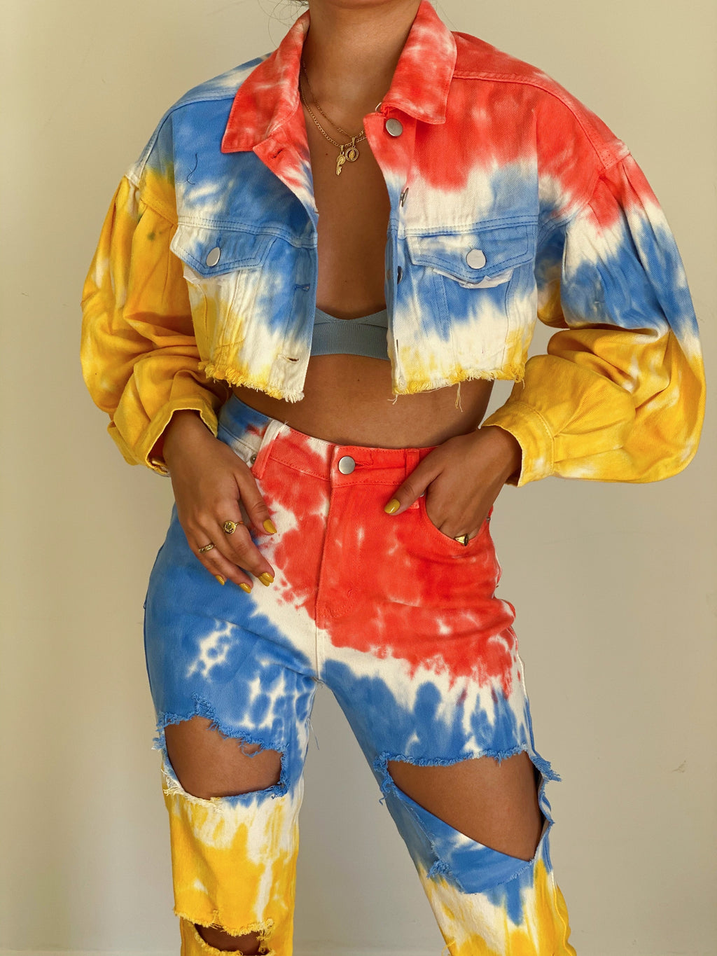 Tie Dye Crop Top Jean Jacket