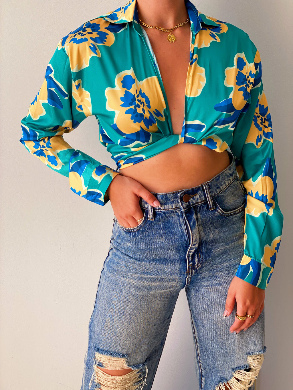 Flower Power Top in Teal