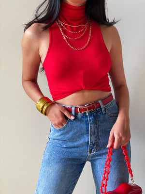 Basic High Neck Top in Red