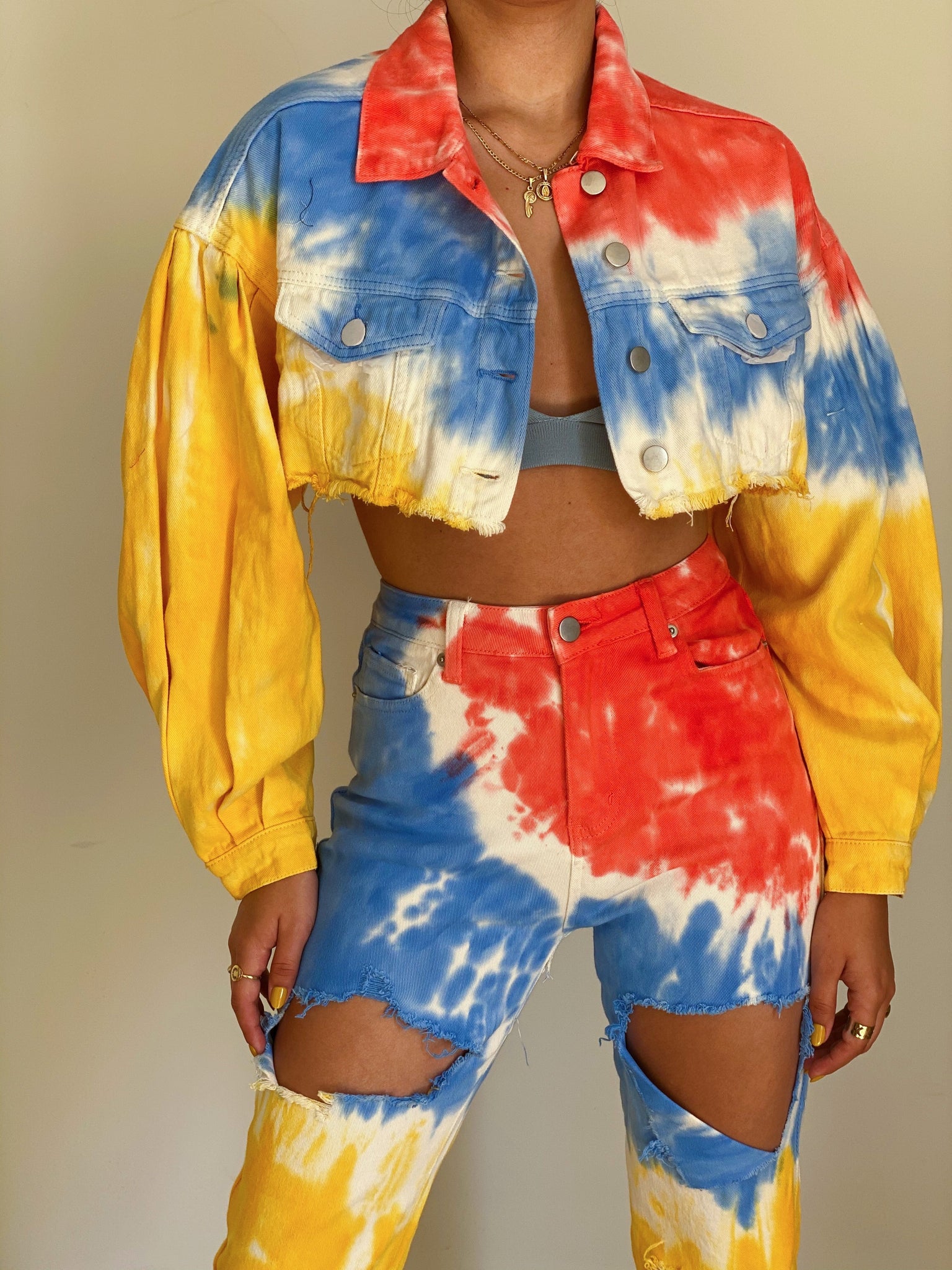 Tie Dye Crop Top Jean Jacket