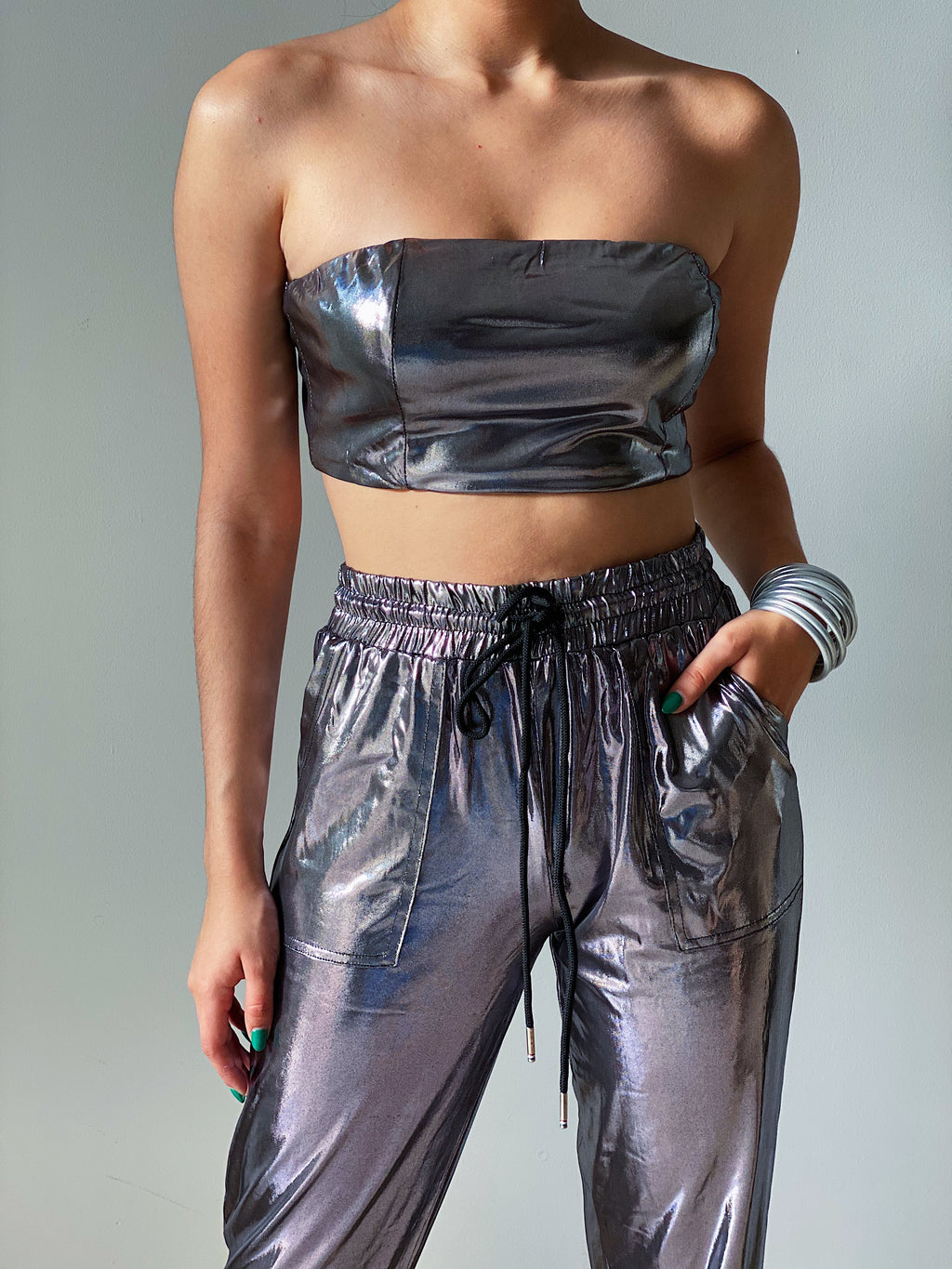 Metallic Cropped Jogger Set