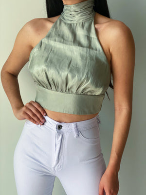 Halter Grey Crop Top