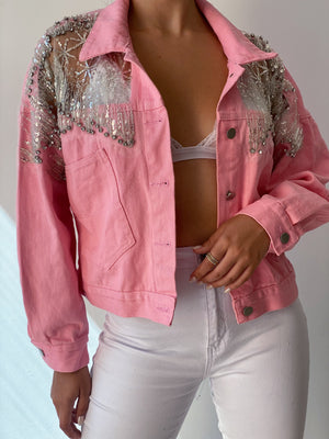 Space Cow Girl Jean Jacket in Pink