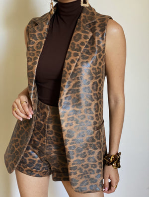 Animal Print Sleeveless Blazer