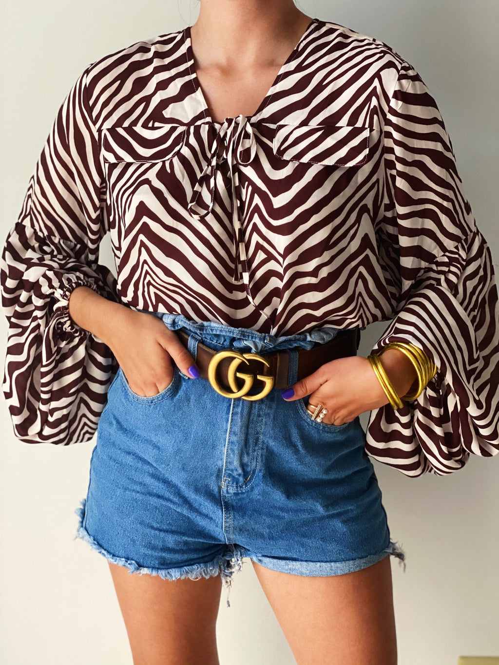 Zebra Puffy Sleeves Top
