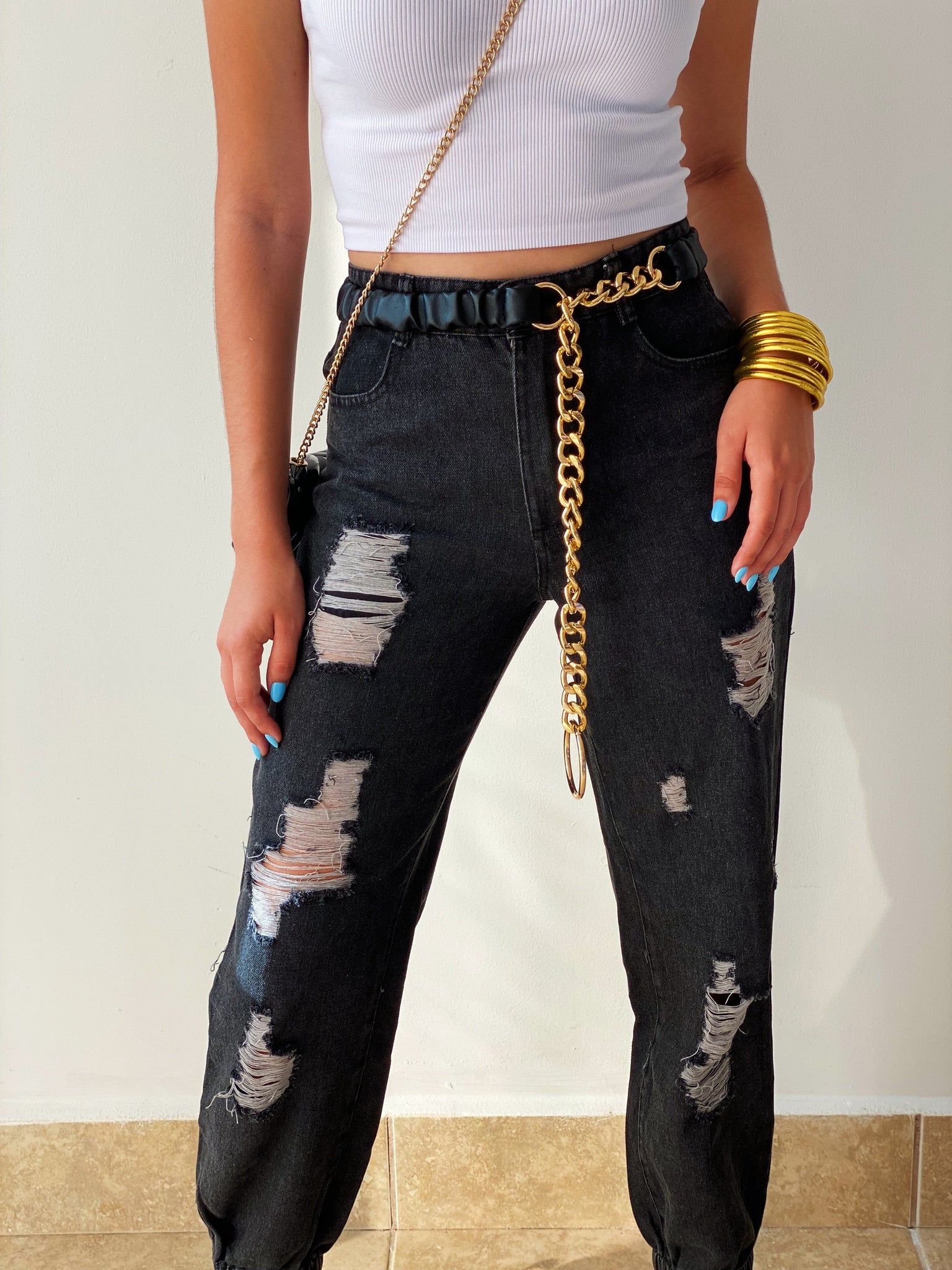 Dark Ripped Jogger Mom Jeans